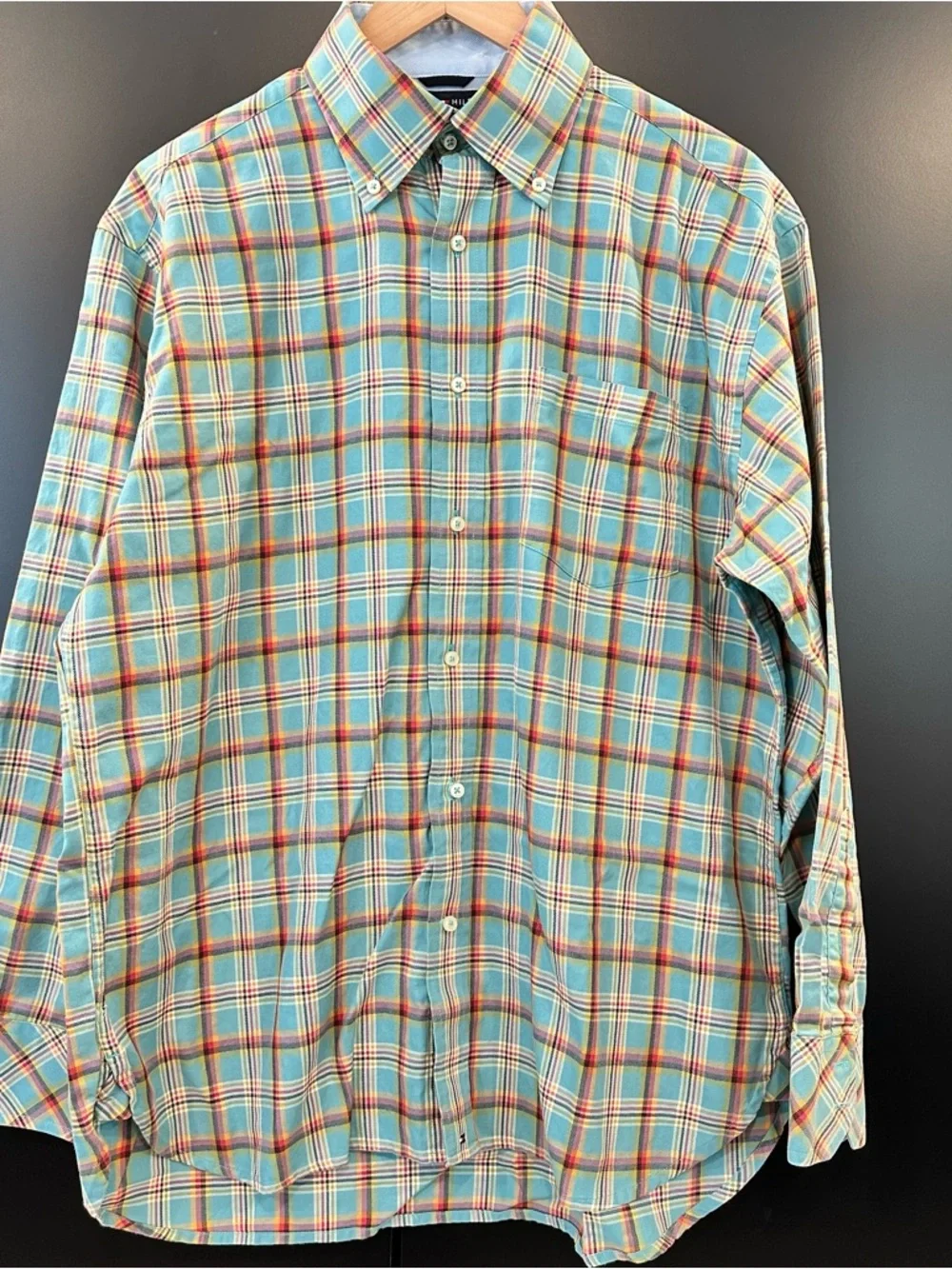Tommy Hilfiger Teal Plaid Button-Down Shirt - Picture 3 of 7